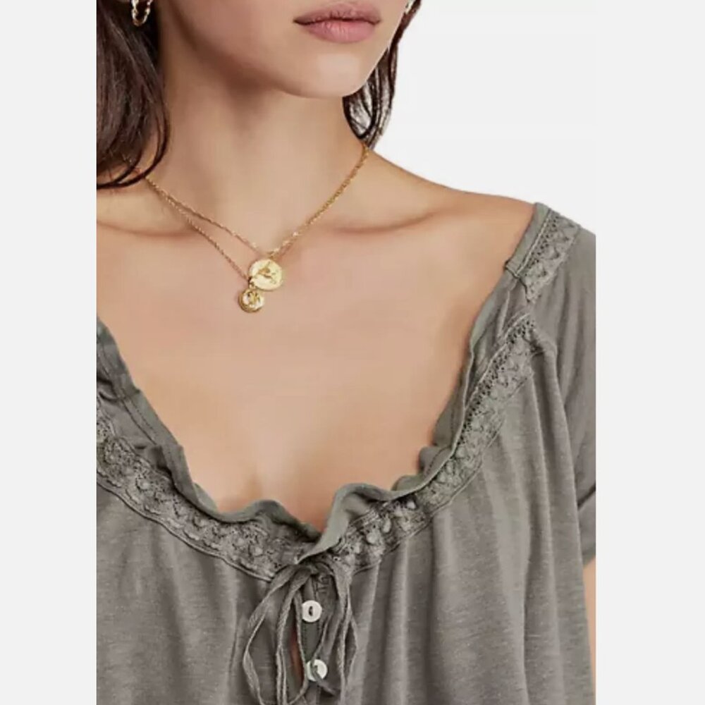 Free People Sage Green Short Sleeve Charlie Tee Top - Picture 4 of 5
